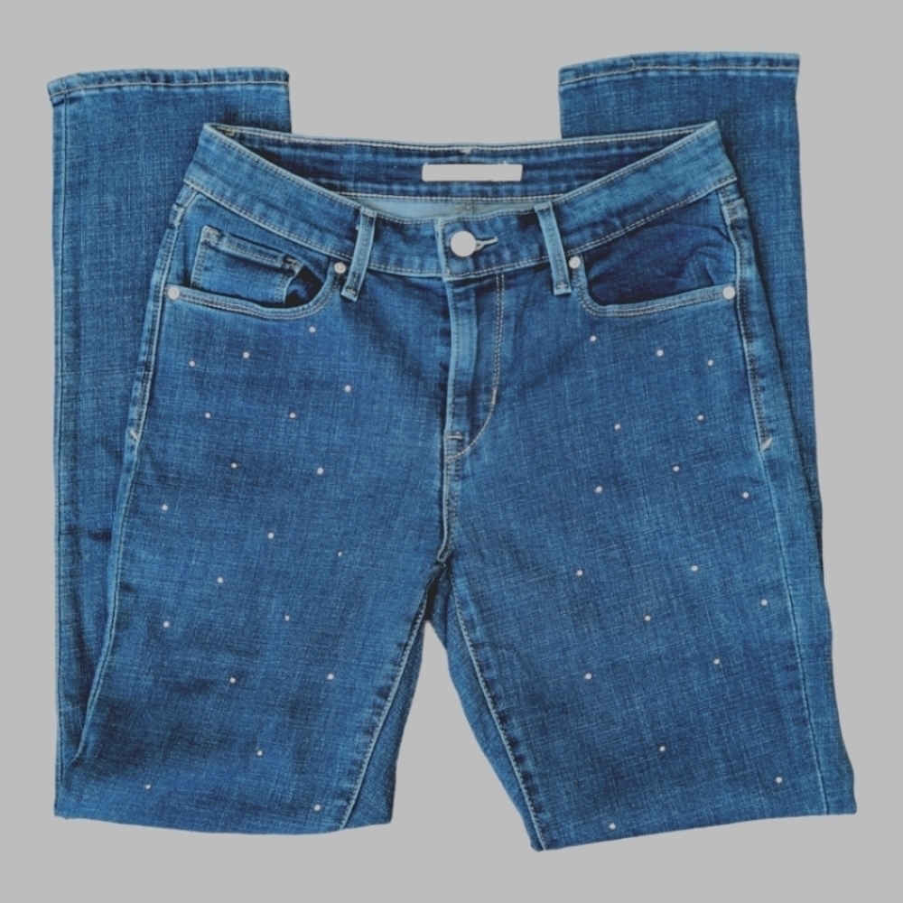 Levi’s Classic Mid Rise Skinny Jeans Sz 8 W29 Dark Wash Studded Y2K Rock Concert